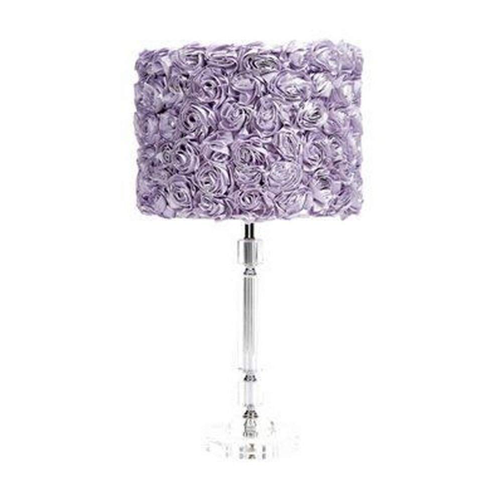 874001-4712 Crystal Slender Lamp with Lavender Rose Garden Drum Shade