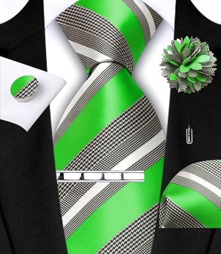 Image of GUSLESON Men's 5-pc Striped Tie Gift Set - Jacquard Necktie, Pocket Square, Cufflinks, Lapel Pin, Tie Clip - Wedding Formal Gifts