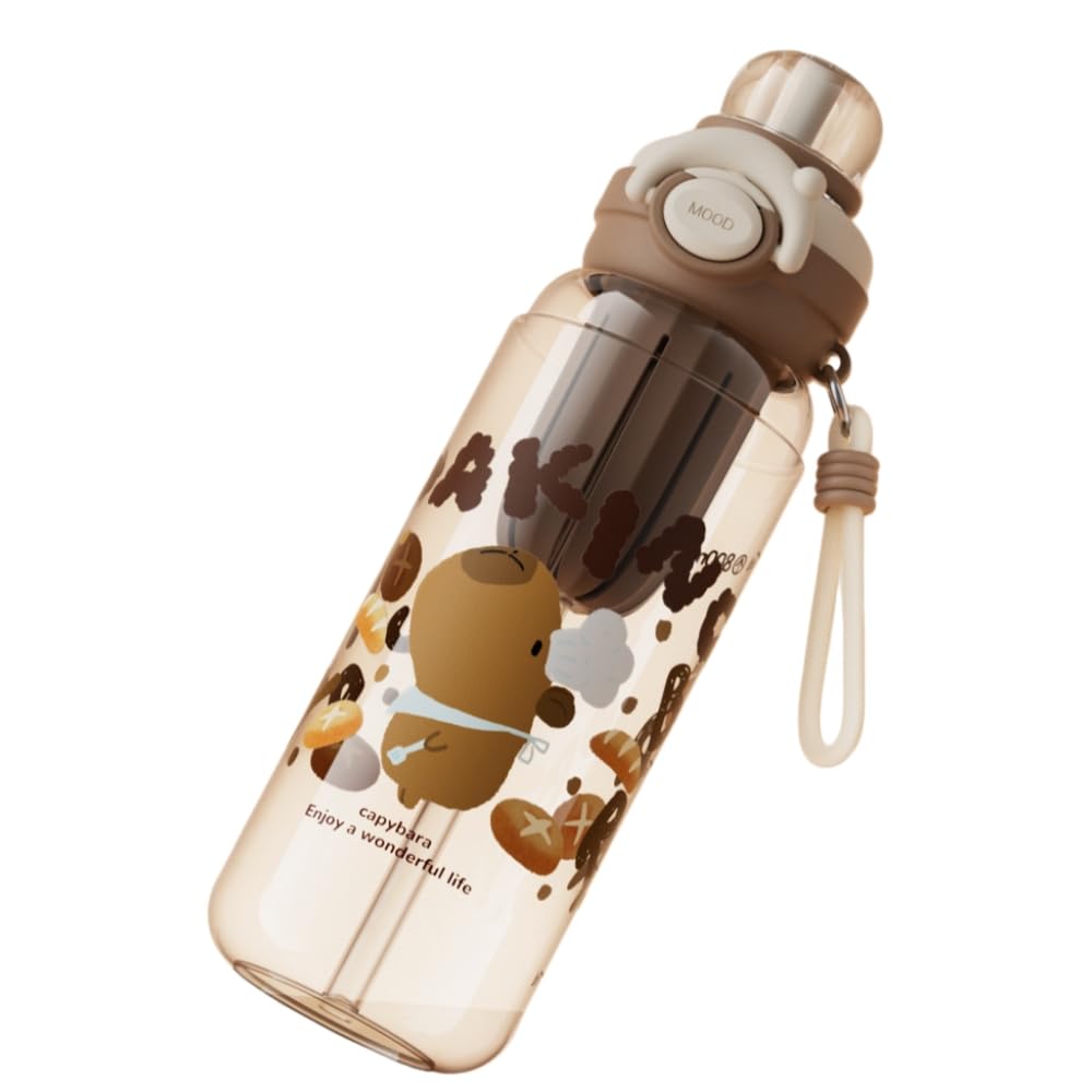 FASHION YO Water Bottle Reusable Kids PP with Two Lids Leak Proof with straw Lid BPA Free Drinking bottle (Capybara 800ML)