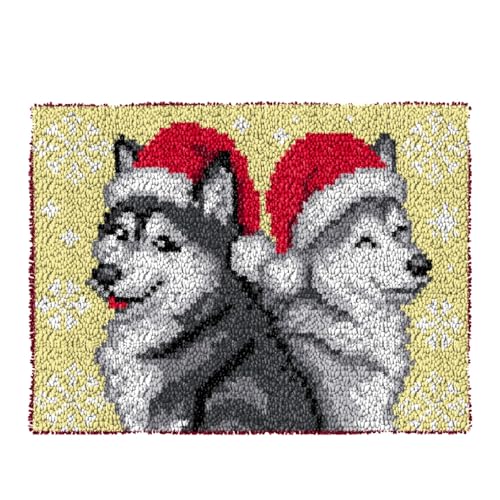 Image of YOOTOM Wolf Latch Hook Kits for Adult, Latch Hook Rug Kits,Crochet Cross-Stitch Embroidery Rug Making Crafts with with Printed Canvas 20 inchx15 inch