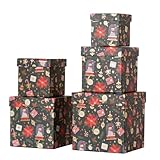 PAPER FAIR 5PCS Christmas Nesting Gift Boxes with Lid, Xmas Nested Box Set, 5 Sizes, Square Stackable, Green Gold Foil Snowman Candy Cane Paper Box Tower Décor, for Holiday Thanksgiving New Year