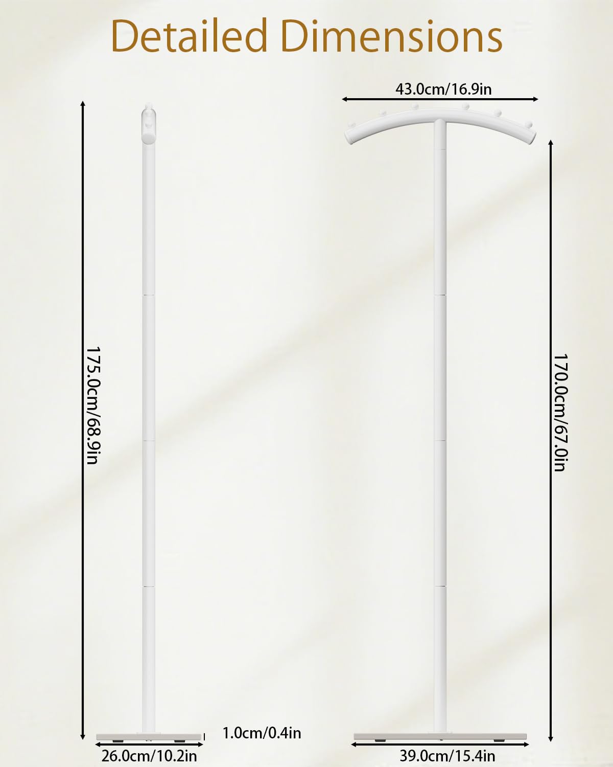 T-förmige Metall Kleiderbügel, Garderobenständer mit Rock Slab Base, Modern Gekrümmte Freistehend Kleiderständer, für Kleidung, Taschen and Schuh, 175 cm, Weiß