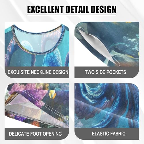 ALAZA Blue Octopus Shark Coral Reef Pajamas Set Short Sleeve Cotton Sleepwear Summer Pjs 2 Piece 5-14Y4