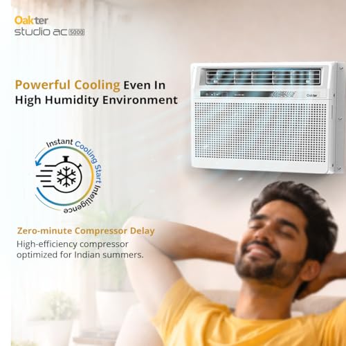 Image of Oakter 0.5 Ton Inverter Studio AC 5000 (2026 Model) 3 Star | 6 Amp Plug | Low Power Consumption | 50C Cooling | Surge Protection | Anti-Dust Filter | Ideal for 75 sq.ft Rooms