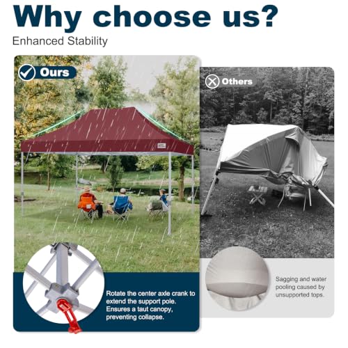 Image of MASTERCANOPY 10x15 Heavy Duty Pop Up Canopy Tent with Roller Bag,Burgundy