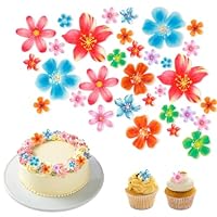 Honosen 76 Stück Tortendeko Essbar, Essbare Blumen für Torte, Esspapier Tortendeko, Cake Topper Geburtstag, Kuchen Deko Mädchen, Essbare Blüten für Geburtstag Hochzeit Babyparty Dekorationen
