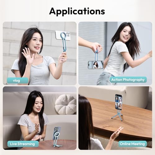 Image of ULANZI MA30 Magnetic Phone Tripod Stand for iPhone, Aluminium Maglock Smartphone Mini Tripod Pocket Cell Phone Stand Strong Magnet Compatible with iPhone 17 16 15 14 13 12 Series, Mint Green