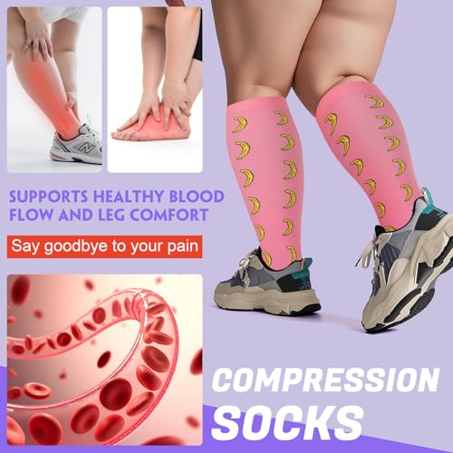 Image of 4 Pairs Plus Size Compression Socks,Extra Wide Calf 20-30 mmHg Knee High Compression Socks for Men Women Circulation