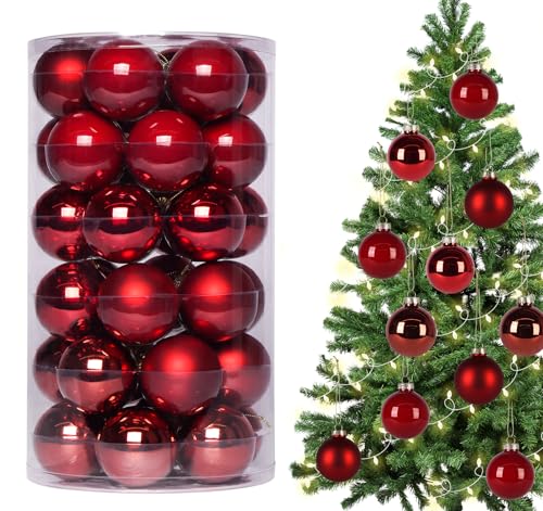 Truevaste Weihnachtskugeln Glas Rot, 36 Stück Christbaumkugeln, 6CM...