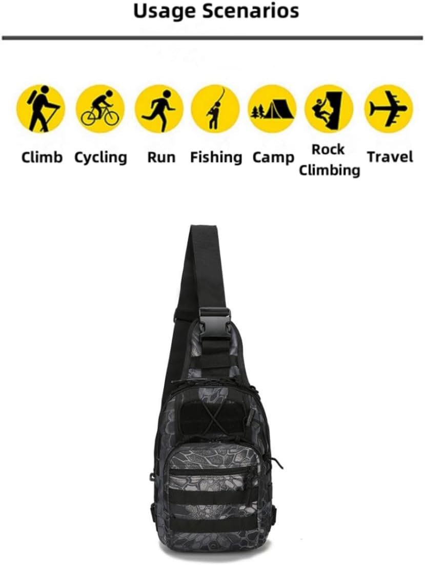 Tactical Sling Backpack, Military Shoulder Bag, Molle Crossbody Pack (Python Pattern Black)