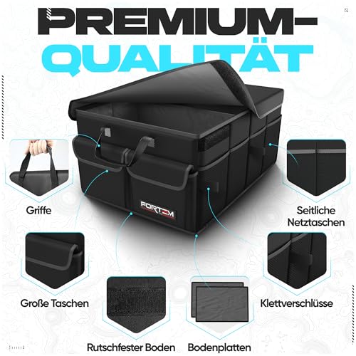 FORTEM Kofferraum Organizer Auto -Zusammenklappbarer Auto Organizer Kofferraum Mit Fächern- Kofferraumtasche Klett mit Rutschfestem Boden -Verstellbare Sicherungsriemen- Klappbarer Deckel (65L)