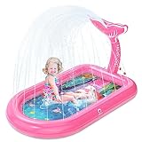 QPAU Splash Pads for Toddlers 1-3, Pink Mermaid Toy Splash Pad for Kids, Outdoor Play Mat for Babies, Inflatable Pool for Birthday Girl Gifts 1 Year Old Girl