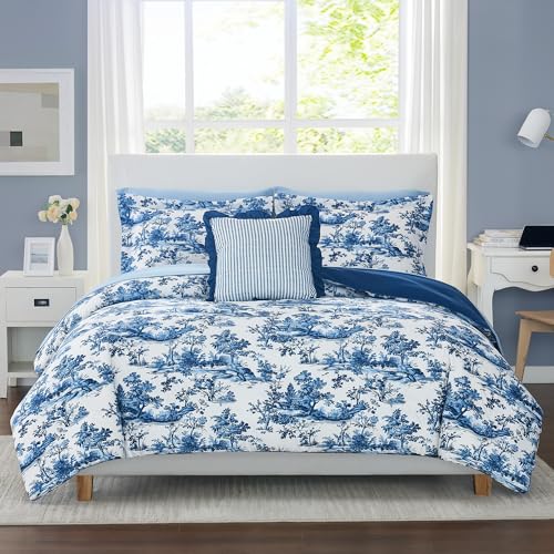Image of Modern Threads 8-Piece Printed Complete Bed Set - Shaya Toile Design, Ultra-Soft Microfiber, Includes Sheets, Pillowcases, and Comforter, California King