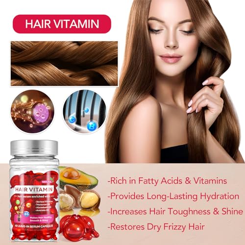 40PCS Hair Vitamin Serum Capsules Enriched with Vitamins A C E and Vitamins Pro B5, Enhanced Moroccan Macadamia Avocado Oils for Frizzy and Dry Damaged Hair, No Rinse Hair Oil - Image 3