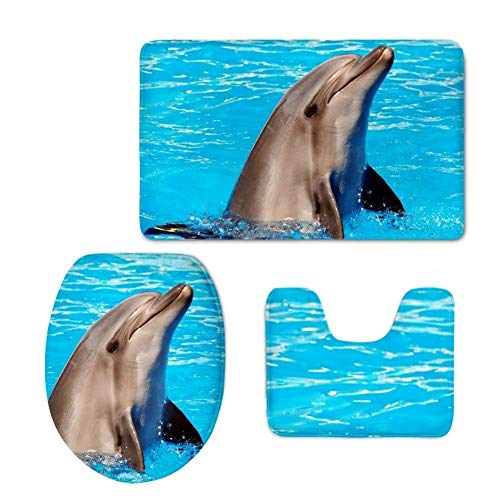 ZMvise Ensemble de 3 tapis de bain antidérapants Motif dauphins
