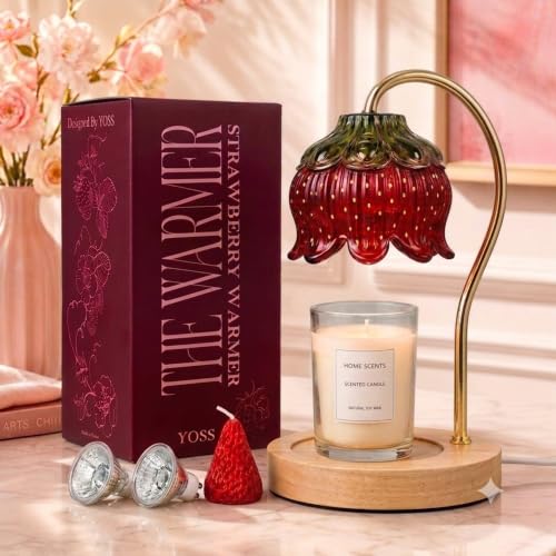 Yoss Strawberry Candle Warmer Lamp with Timer Dimmable - Strawberry Lamp with 2 Bulbs - Flower Candle Warmer for All Candles - Birthday Gifts for Women Mom - House Warming Gifts - Cute Decor