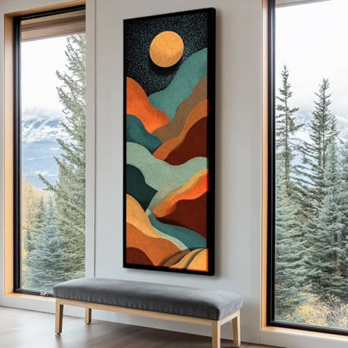 Tableau sur toile haute pour habiller un mur étroit et redynamiser une pièce au plafond bas