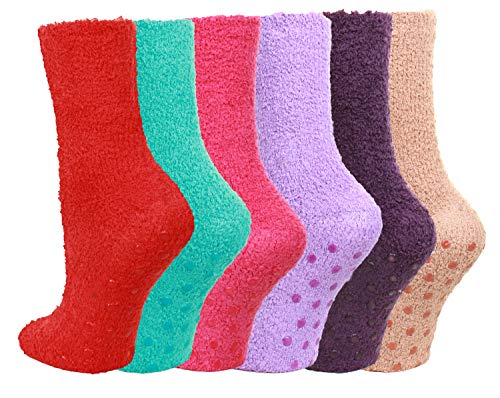 Gilbin Super Soft Toasty Fuzzy 6 Pack Anti Grip Socks Assorted 9-11 (Red)