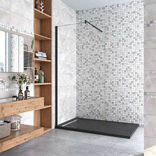 Parete Fissa Doccia Walk In 120x200cm in Vetro 8 mm Temperato Trasparente Anticalcare Con Barra Stabilizzatrice 70-120 cm Regolabile Profilo Nero Opaco