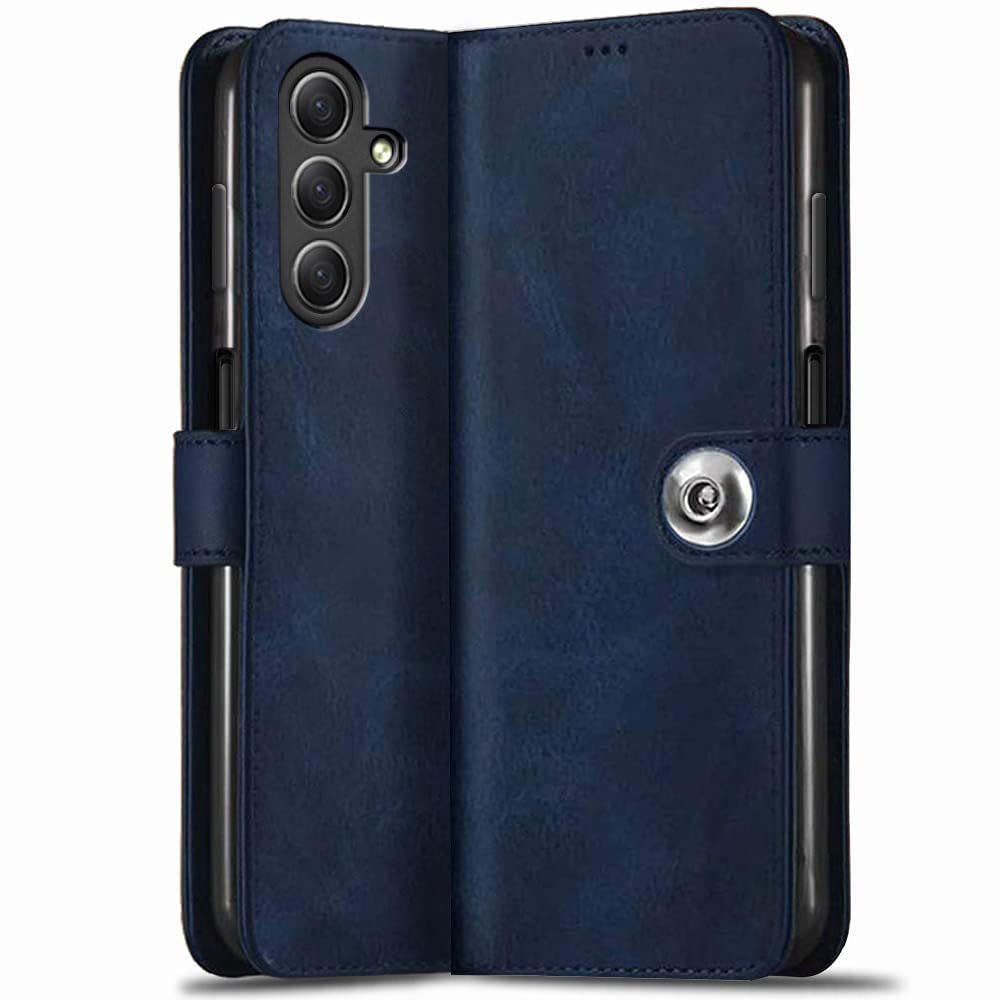 TheGiftKart Genuine Leather Finish Flip Back Cover Case for Samsung Galaxy M34 5G / F34 5G | Inbuilt Pockets & Stand | Designer Button Magnet Flip Cover Back Case for Samsung M34 5G / F34 5G (Blue) (B0CBSP33Q8) Amazon Price History, Amazon Price Tracker