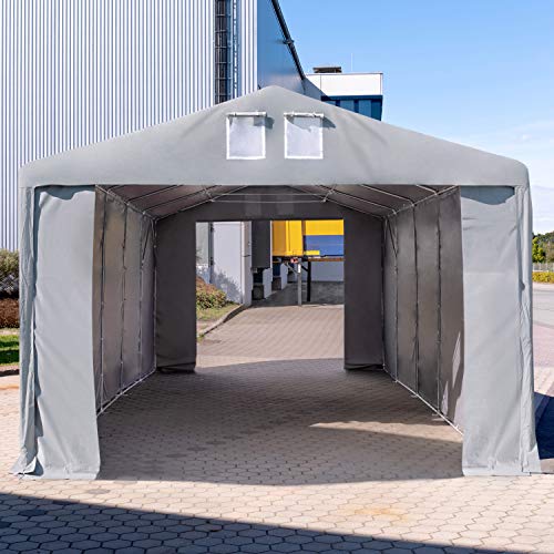 TOOLPORT 6x12 m Lagerzelt, PVC-Plane, grau, mit Bodenra TOOLPORT 6x12 m Lagerzelt, PVC-Plane, grau, mit Bodenra