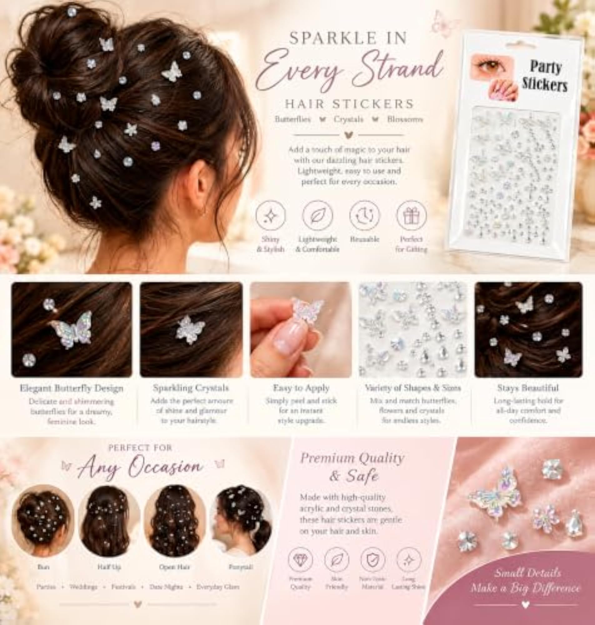 Crystal Butterfly Star Hair and Face Rhinestone Gems