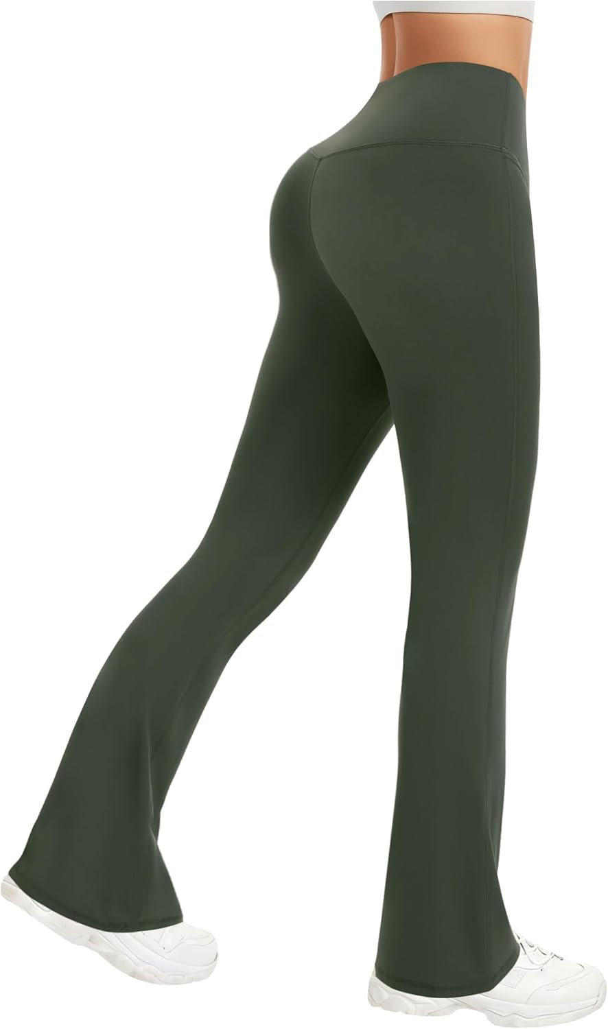 FireSwan Womens Flare Leggings High Waisted Seamless Yoga Pants with Tummy Control Bootcut Bell Bottoms Leggings Army Green - Image 2
