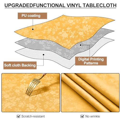 Image of Smiry Round Table Cloth, Waterproof Heavy Duty Vinyl Tablecloths, Wipeable Washable Table Cover for Kitchen and Dining Room (Mustard Yellow, 60 inch Round)