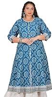Yash Gallery Women's Cotton Plus Size Blue Bandhej Printed Anarkali Kurti (1598PLYKBLUE, Blue, XXL)