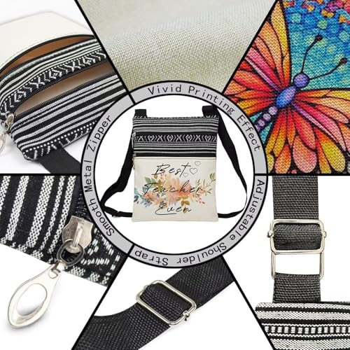 Best Teacher Ever Messenger Bag Small Ethnic Pattern Printed Adjustable Strap Crossbody Zipper Bag Floral Phone Bag Wallet Cute Shoulder Handbag for Teachers Professors Women4