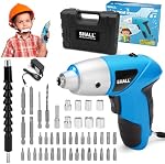 SHALL 47-Piece Ensemble de perceuses électriques sans fil pour enfants, tournevis électrique certifié de sécurité W / tournevis Perceuses, socket, arbre flexible, étui, DIY Trousse d'outils de construction pour l'âge des enfants 8+