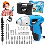 SHALL 47-Piece Kids Real Cordless Power Drill Set, Safety Certified Electric Screwdriver W/Screwdriver Drill Bits, Socket, Flexible Shaft, Carrying Case, DIY Construction Tool Kit for Children Age 8+