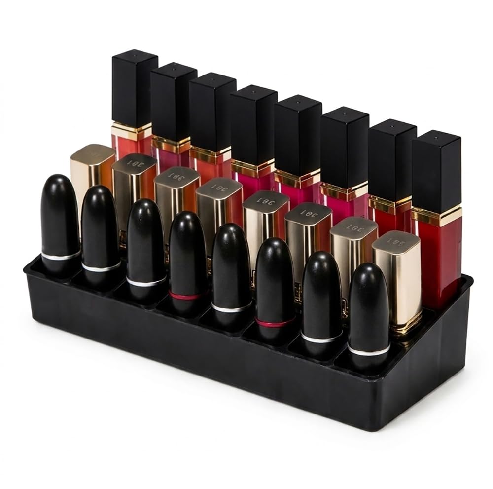 INOVERA (LABEL) 24 Compartment Makeup Lipstick Storage Holder Organizer Case (Black, Pack of 1)