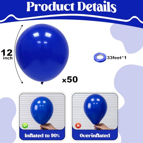 Image of Togvu Blue Balloons, 50Pack 12 Inch Royal Blue Latex Party Balloons for Birthday Graduation Baseball Nautical Retirement Bachelorette Patriotic Party Decorations