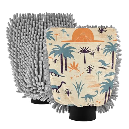 IOACIY Absorbent Microfiber Car Wash Drying Mitts, 2 Pack, Scratch-Free & Lint-Free, Rich Foam, Highly Absorbent, Double Sided, Wash Mitt Perfect for Car Washing, M, Cute Dinosaur (2)