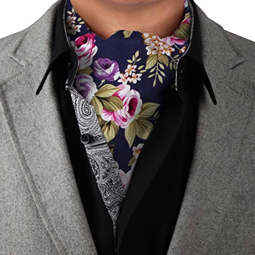 Dan Smith C.C.AQ.I.036 Dark Blue Green Pink Extra Long Ascot Tie Floral Infinity Cotton Cravats
