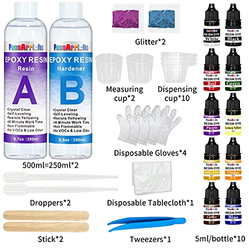 Kristalheldere epoxyhars & verharderset 500 ml, epoxy resin 2 delige zelfnivellerende giethars startset voor beginners voor gieten en coaten, kunst, ambachtelijke decoratie - Afbeelding 3