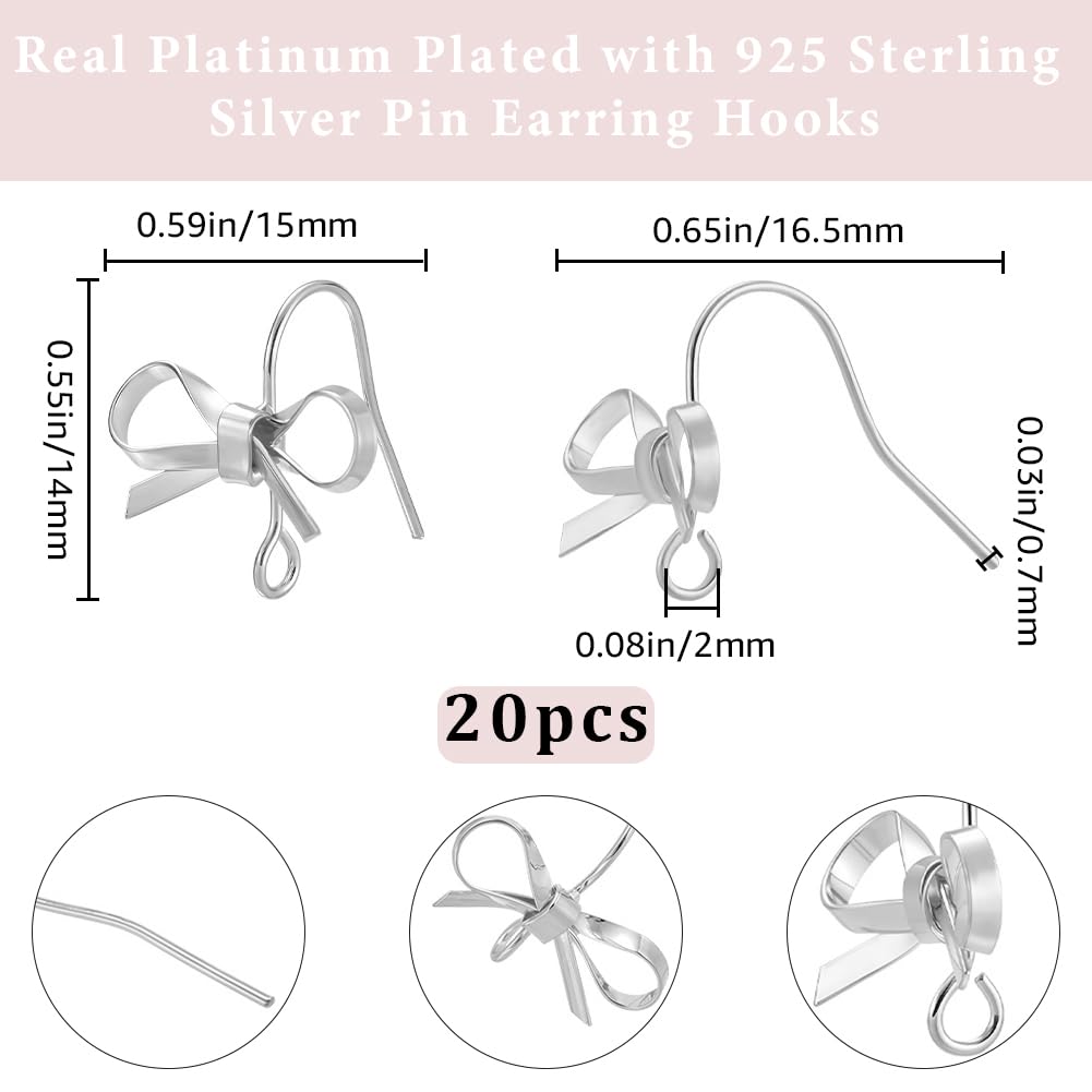 Beebeecraft 1 Box 20Pcs Bow Earring Hooks Platinum Plated Bowknot Bowtie Ear Wire Hooks with Storage Box for Diy Earring Making - Image 2