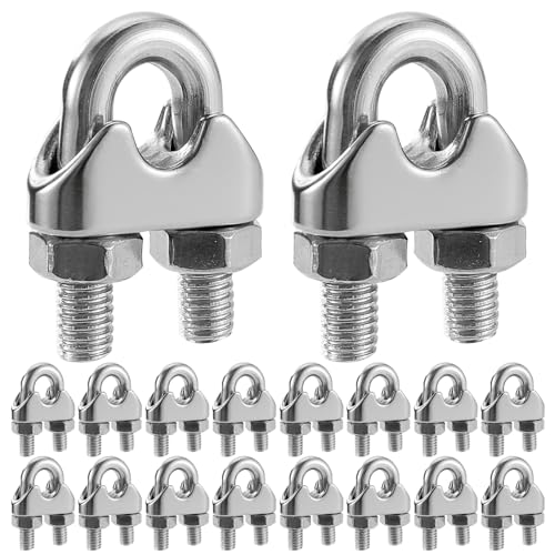 HonQiShiMY 18 pcs Serre Cable Inox, Serre Cable Acier 6mm, M6 Pince de Câble Métallique U pinces en pour Câble Métallique de 6mm Diamètre, Raccordement Ou...