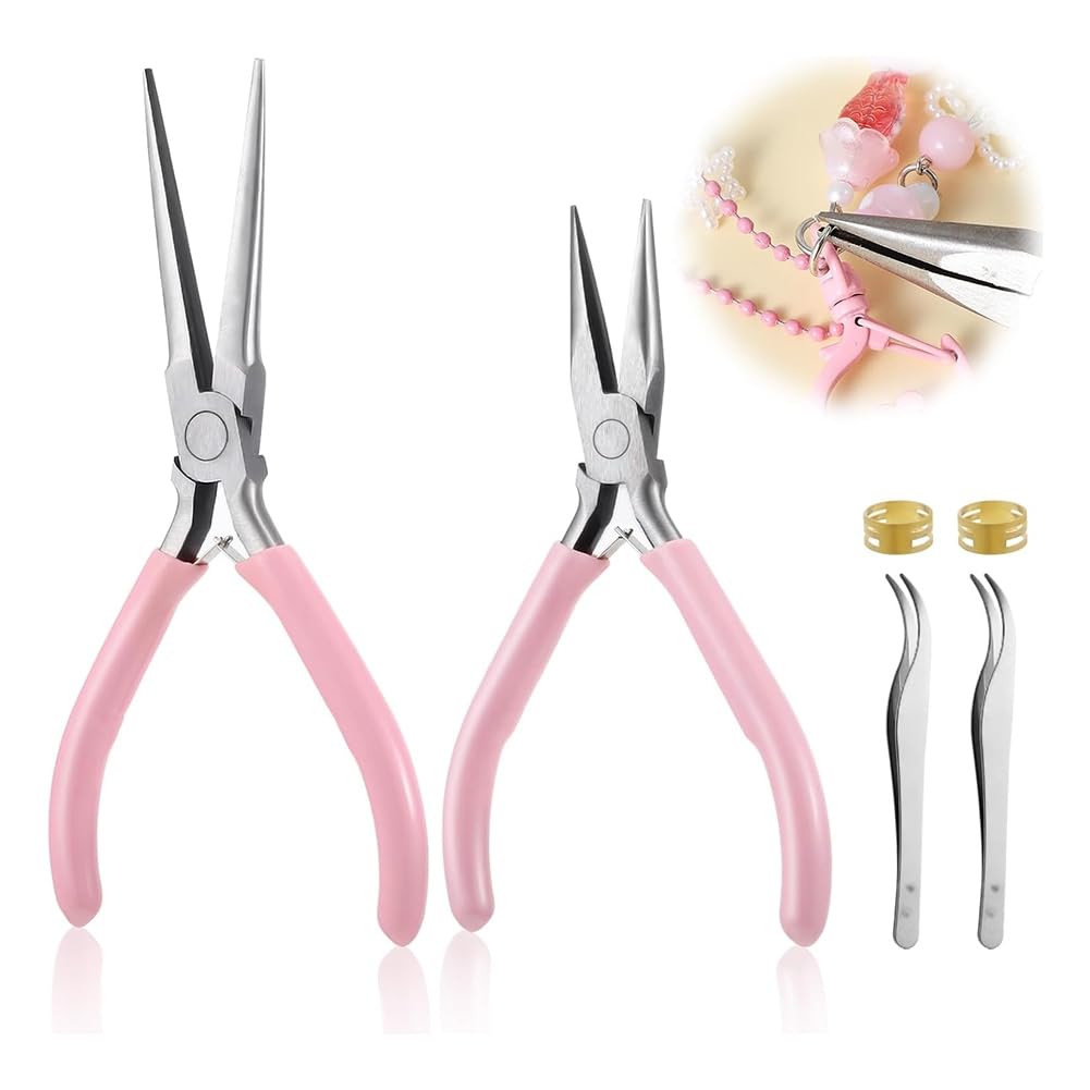 Littimoon Jewelry Making Pliers Set,Needle Nose Pliers/Round Nose Pliers/Tweezers, Chain Nose Pliers Craft Pliers for Wire Bending
