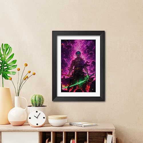 Image of TenorArts Zoro Posters One Piece Anime Poster Laminated Photo Frame Painting with Matt Finish Black Textures (12inches x 9inches)