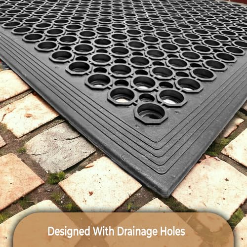 Eds Commercial Rubber Floor Mat Heavy Duty Extra Large Outdoor Rubber Entrance Door Mat Anti Fatigue Non Slip Mats With Drainage Hole For Industrial Kitchen Restaurant Garage (Pack Of 1, 150 X 90 Cm) - 6