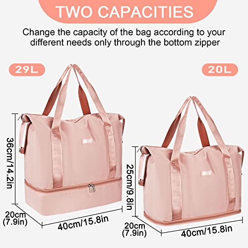 Sac de Voyage CS COSDDI 36L Sac à bandoulière, Sac de Sport Séparé Sec et Humide Sac de Course Imperméable pour Femme Homme Sport Gym Weekender Sac Fourre-Tout Sac d'Hôpital (Rose)