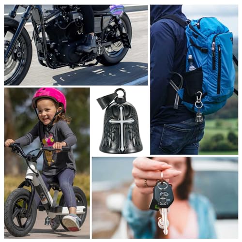 Image of Motorcycle Bell Guardian Angel Charm - Weather-resistant Good Luck Gremlin Bells With Gift Box, Legend Card, Keychain