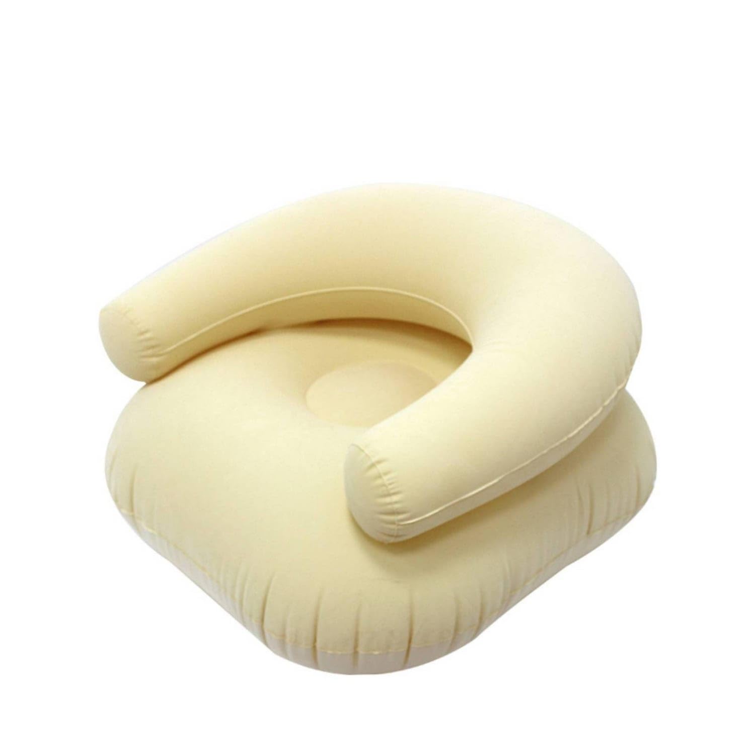 Flocked Inflatable Sofa with Armrests Comfortable Inflatable Sofa Seat Cozy Inflatable Chair Portable for Students, Guests, Campers, Dorm Room, Camping, Patio, Beige-image-2
