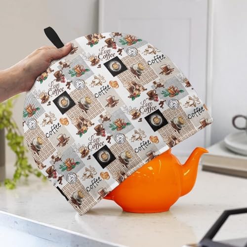 Image of Tea Cosy Tea Pot Cozies Tea Cover Insulating Keep Warm Teapot Dust Cover Suitable for Large Medium and Small Teapot Gift for Mom Housewife Friends, Love Coffee Vintage
