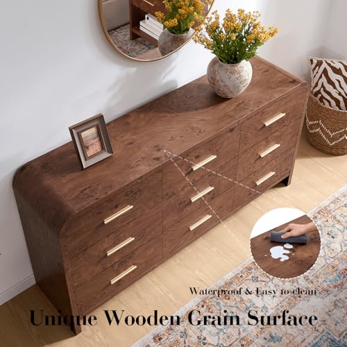 Image of Curved Drawer Dresser for Bedroom with 9 Drawers, 63'' Wide Chest of Drawer
