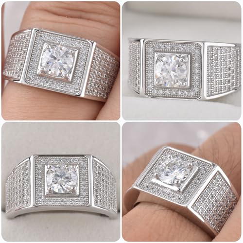 D Color VVS1 Mens Moissanite Wedding Band 925 Sterling Silver Promise Rings For Him Round Cut Eternity Engagement Size 8-134