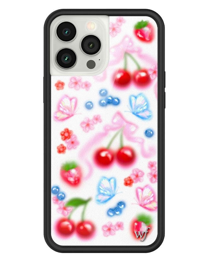 Wildflower Cases - Compatible with Apple iPhone 13 Pro Max | Protective Black Bumper, 4ft Drop Test Certified, Women Owned Small Business | Sweet Cherries - Blue Pink Fruit Art Cute Aesthetic Trendy