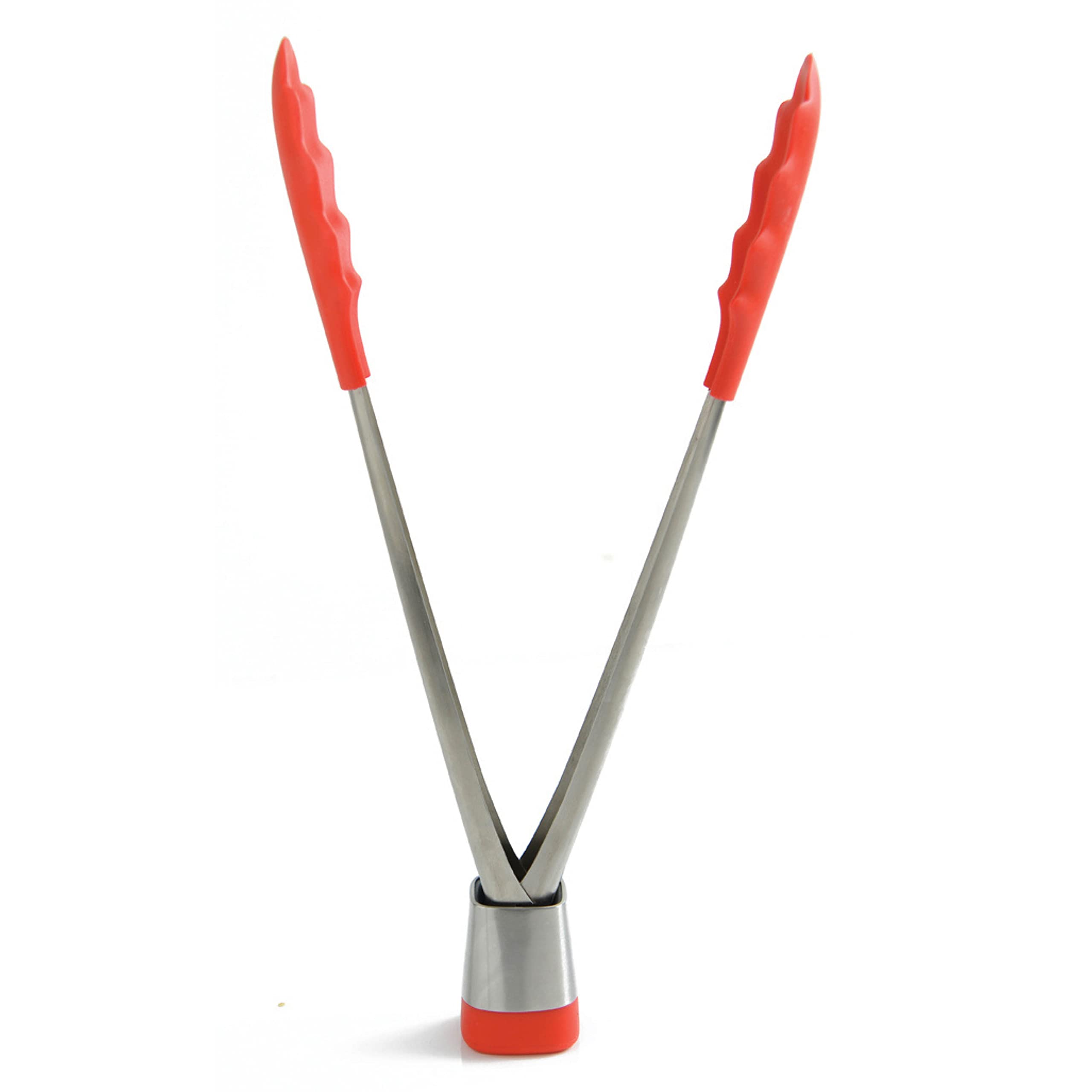 Mastrad - Pince De Cuisine - Multi-usages - Pince de Service - S'ouvre Et Se Ferme D'une Seule Main - Manche en Acier Inoxydable - Embouts en Silicone - Ne Raye Pas les Casseroles - 28 CM - Noire